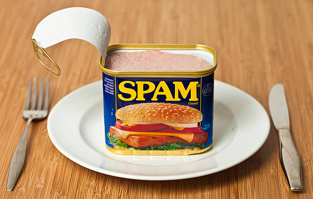SPAM For Dinner Richmond, Virginia, USA - May 23rd, 2013:  Opened Can Of SPAM On A Dinner Plate. spam stock pictures, royalty-free photos & images