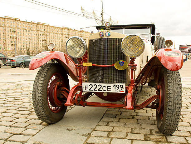 Moscow, Russia – April 21, 2013: retro car Alfa-Romeo on rally of classical cars on Poklonnaya hill.