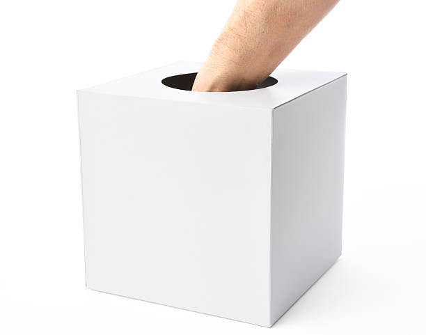 White blank lottery box with hand on white background