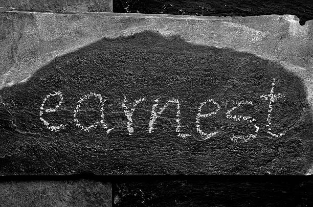 istock The word EARNEST written with chalk on black stone 471532500