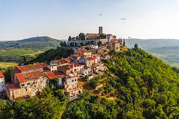 Panorama shot of the village of Motovun, Croatia Motovun is a small village in central Istria (Istra), Croatia. City containing elements of Romanesque, Gothic and Renaissance styles. istria photos stock pictures, royalty-free photos & images