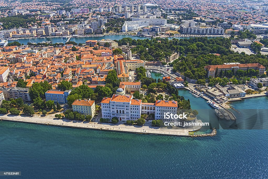 Zadar Aerial shot of Zadar old town, famous tourist attraction in Croatia. Adriatic Sea Stock Photo