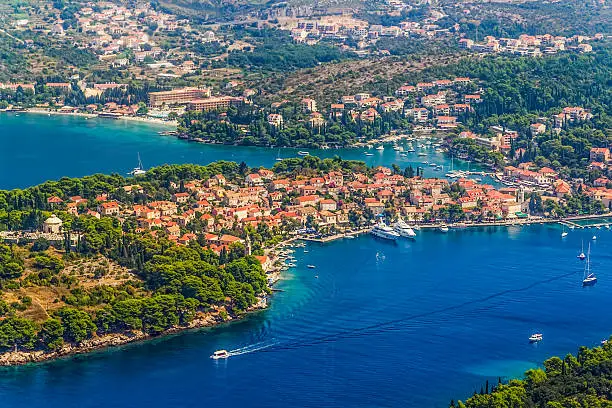 Helicopter aerial shoot of Cavtat. Well known tourist destination near Dubrovnik.