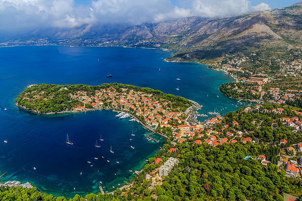 Helicopter aerial shoot of Cavtat. Well known tourist destination near Dubrovnik.