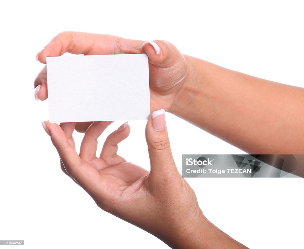 Hand hält eine leere Visitenkarte (isoliert) - Lizenzfrei Daumen Stock-Foto