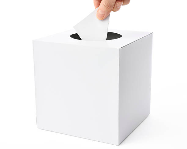 istock White blank lottery box with hand on white background 471534630