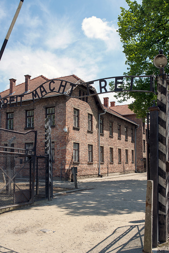 Oswiecim, Poland - May 26, 2013: Gate at the entrance of in the concentration camp in Oswiecim.