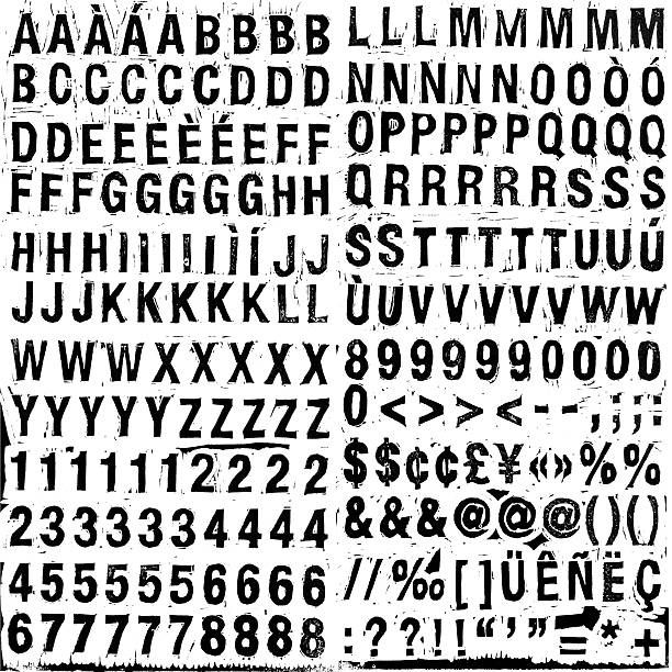 illustrations, cliparts, dessins animés et icônes de main en lino-montante typeset - letterpress typescript alphabet wood