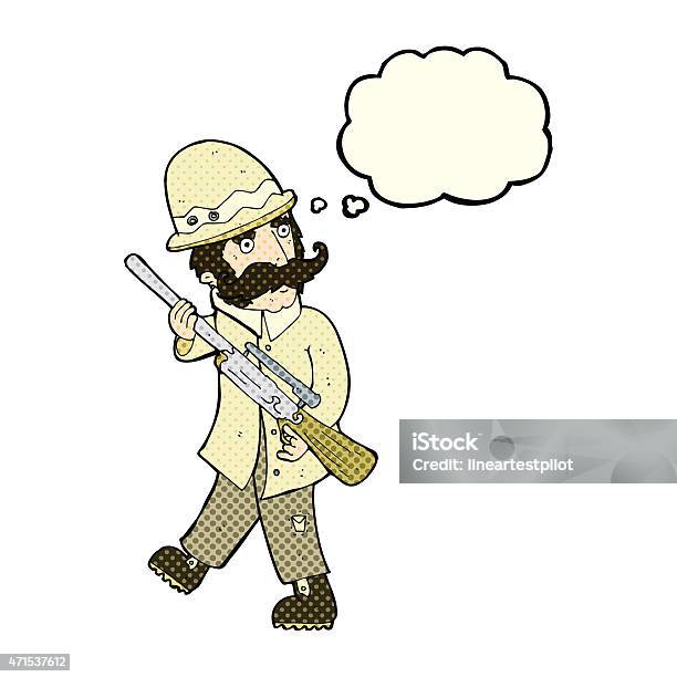 Cartoon Big Game Hunter With Thought Bubble Stock Illustration - Download Image Now - 2015, Adult, Bizarre