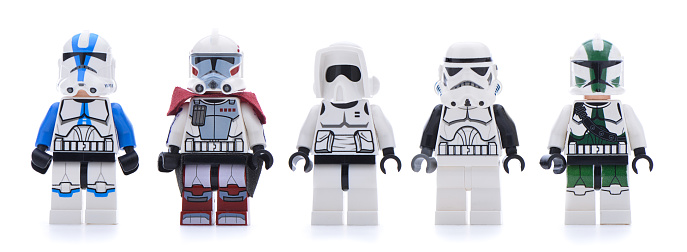 Ankara, Turkey - May 28, 2013: Lego Star Wars minifigure Sandtroopers and stormtroopers isolated on white background. 