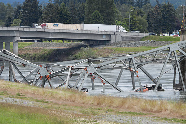 Collapsed I-5 Bridge Skagit County stock photo