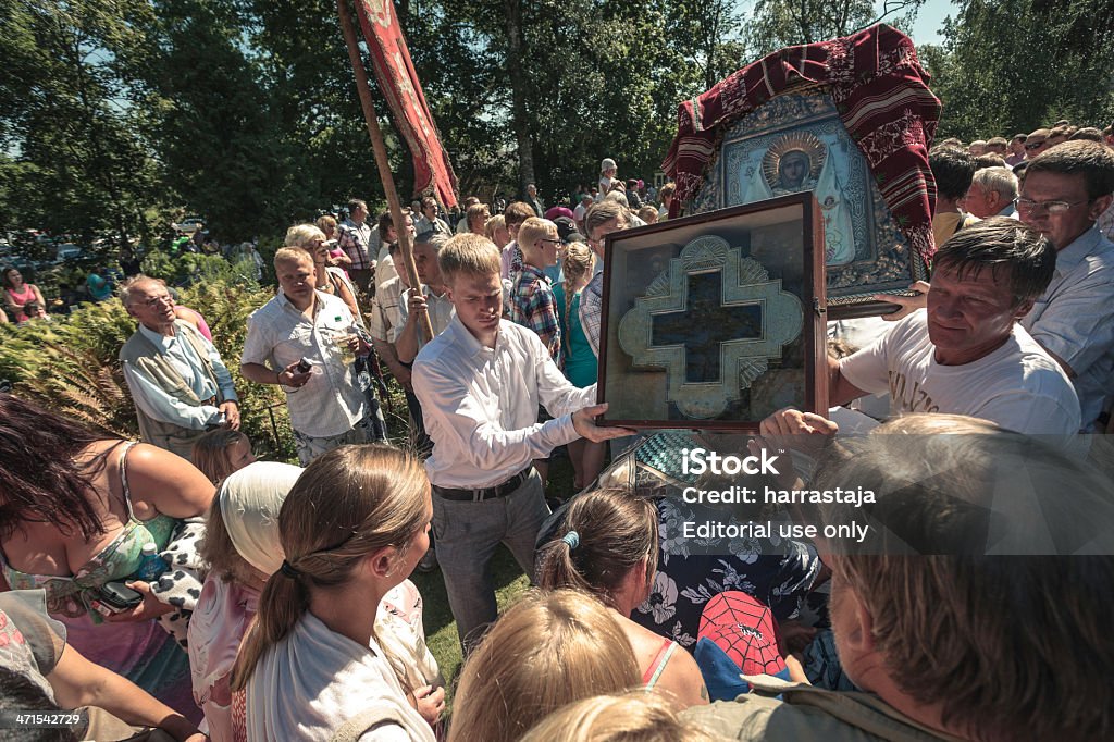 Orthodox church celebrations Saatse, Estonia - 27th July 2012: Orthodox church ceremony with rituals is going on in a small village Saatse. Baltic Countries Stock Photo