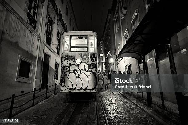 People Boarding A Tram In Lisbon Stock Photo - Download Image Now - Baixa, Black And White, Cable Car