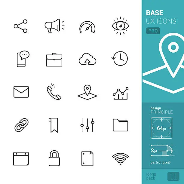 Vector illustration of Base UX related vector icons - PRO pack