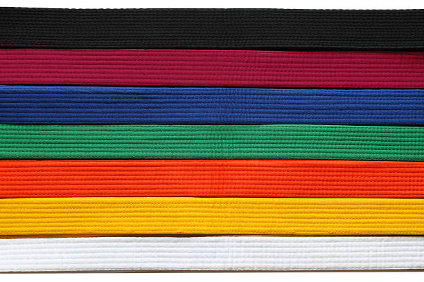 Taekwondo Belts Martial Art belts in seven colors background judo photos stock pictures, royalty-free photos & images
