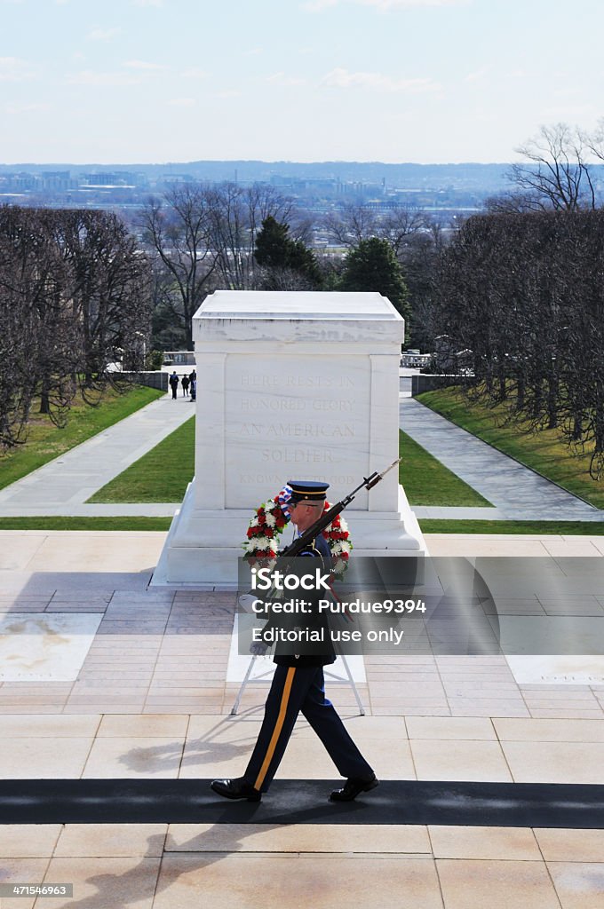 Tomb of the Unknowns Guard Arlington National Cemetery Arlington, Virginia, USA - March 29, 2013:  An Army Honor Guard member stands on guard at the Tomb of the Unknowns in Arlington National Cemetery in Arlington, Virginia. Arlington - Virginia Stock Photo