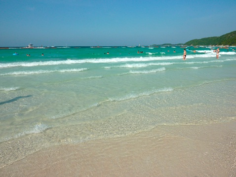 People enjoy the beach in Kourouta, Amaliada, Greece on August 24, 2023.