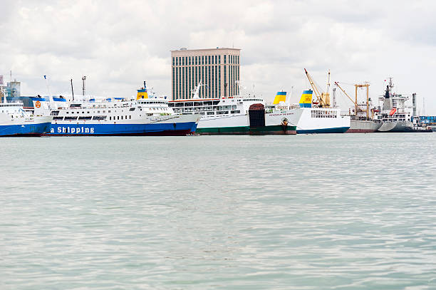 여객 페리가 필리핀에 - passenger ship ferry crane harbor 뉴스 사진 이미지