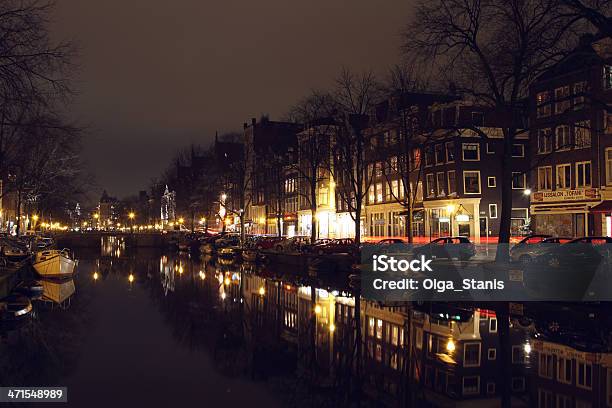 Photo libre de droit de Amsterdam Street De Nuit banque d'images et plus d'images libres de droit de Amsterdam - Amsterdam, Appartement, Architecture