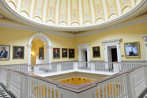 Richmond, USA - May 26, 2013. Governor's Gallery on the third floor of the Virginia Capitol Building. The gallery features portraits of Virginia's former governors in the Virginia capitol building which was designed by Thomas Jefferson and first completed in 1788. Located at the heart of downtown Richmond, the Capitol building houses the government of the Commonwealth of Virginia. It is a National Historic Landmark in the United States.
