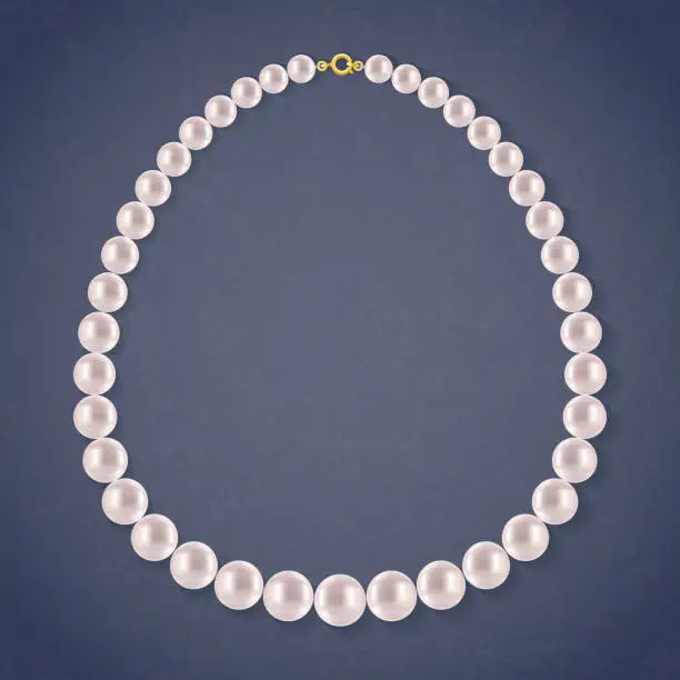 Vector illustration of Round Pearls Necklace on dark background.