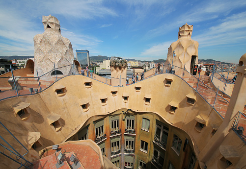 Barcelona, Spain- May 7, 2013: Casa Mila or La Pedrera on May 7, 2013 in Barcelona, Spain. This famous building was designed by Antoni Gaudi and is one of the most visited of the city. 