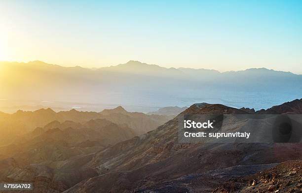 Mountainous Sunrise Landscape Over The Red Sea Stock Photo - Download Image Now - 2015, Arranging, Blue