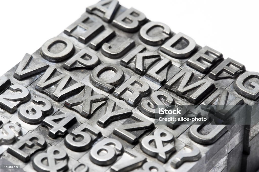 Letterpress - block letter English alphabet and number Letterpress - block letter English alphabet and number lighting in studio. 2015 Stock Photo