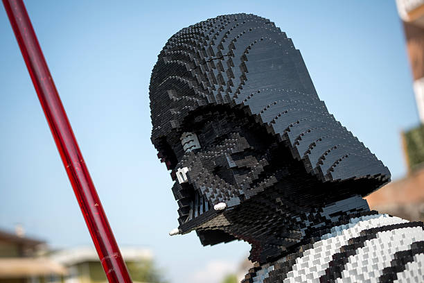 Gattinara, Italy - June 6, 2013: The fictional character Darth Vader from Star Wars made of Lego bricks outside a toy store.