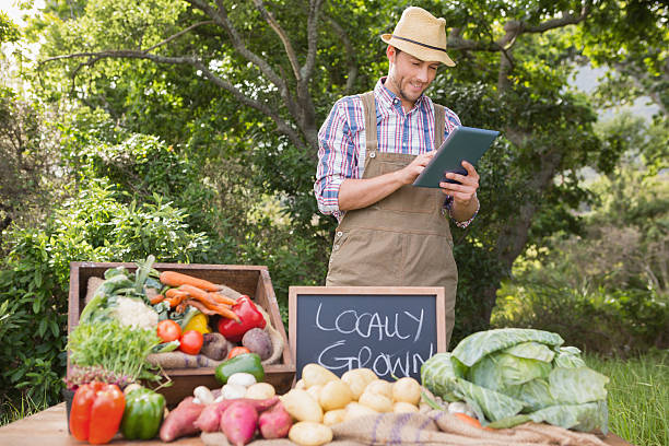 istock Farmer selling organic veg at market 471556878