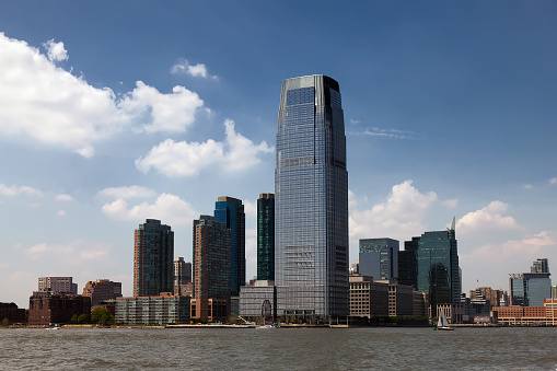 Jersey City, USA - June 1, 2013: Goldman Sachs Tower in Jersey City, New Jersey on June 1st, 2013. Completed in 2004 the 42-story tower is the tallest building in New Jersey.