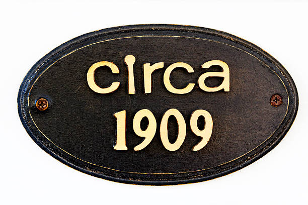 Black ellipse old sign with yellow letters  