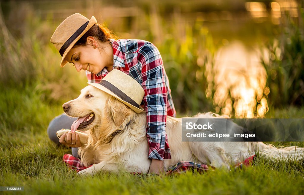Woman and her dog 2015 Stock Photo