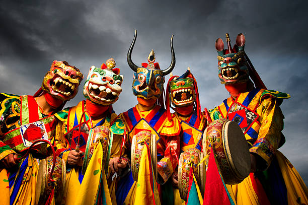 Bhutan dancers stock photo