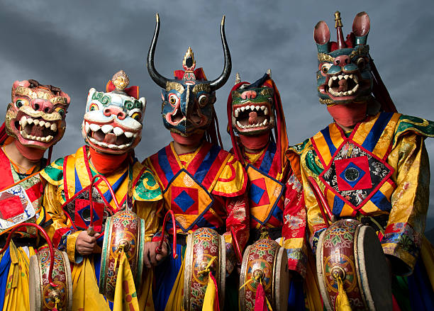 Bhutanese dance group stock photo