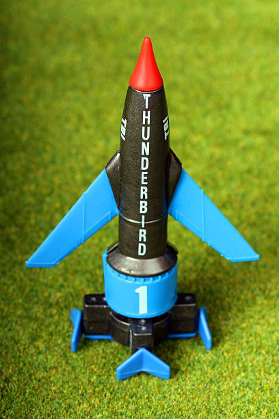 Vancouver, Canada - June 5, 2013: Thunderbird 1, from the Thunderbirds television series, against a green background. The toy is from Matchbox.