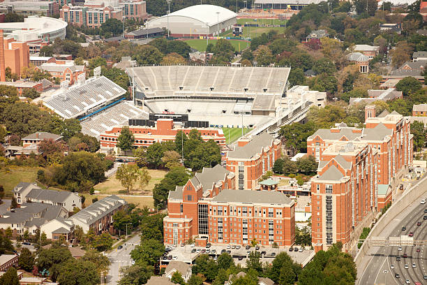 Georgia Institute of Technology and Bobby Dodd Stadium Atlanta, Georgia, USA - October 11, 2012: Aerial view of the campus of Georgia Institute of Technology and Bobby Dodd Stadium, football stadium at Grant Field in Atlanta, Georgia. The stadium is home to the Georgia Tech Yellow Jackets. georgia football stock pictures, royalty-free photos & images