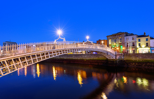 The Penny Ha'penny Bridge, and officially the Liffey Bridge, is a pedestrian bridge built in 1816 over the River Liffey in Dublin, Ireland.