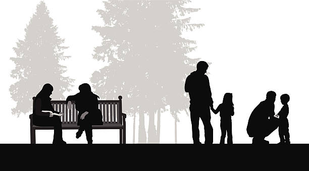 illustrations, cliparts, dessins animés et icônes de lettingmomtalk - bench park park bench silhouette