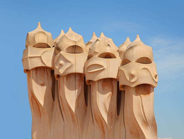 Heads of Casa Mila Barcelona, Spain - May 7, 2013: Casa Mila or La Pedrera on May 7, 2013 in Barcelona, Spain. This famous building was designed by Antoni Gaudi and is one of the most visited of the city.  casa stock pictures, royalty-free photos & images