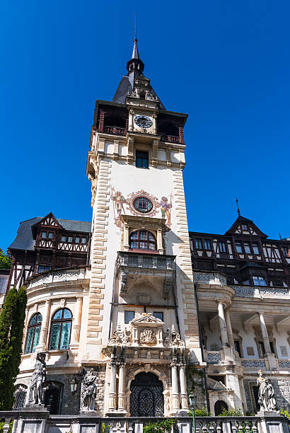 Sinaia, Romania - September 21, 2011: The Peles Castle, a Neo-Renaissance castle in the Carpathian Mountains, near Sinaia, Romania. It served as a royal summer retreat.