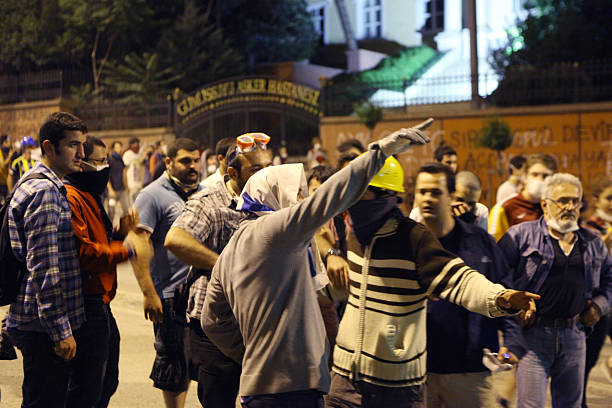 taksim résistant, manifestation à istanbul pour économiser parc gezi - chapuling photos et images de collection