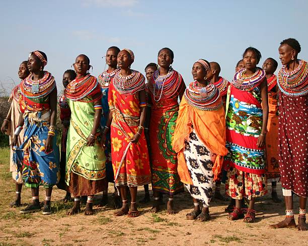 Samburu Women are dancing and singing in Kenya, Africa Samburuland, Kenya - December 3, 2004: Samburu Women are dancing and singing in Kenya, Africa masai stock pictures, royalty-free photos & images