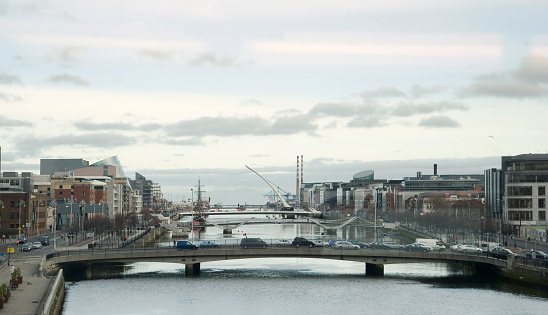 Dublin, Ireland - January 17, 2012: Looking East Down the River Liffey at Dublin Docklands
