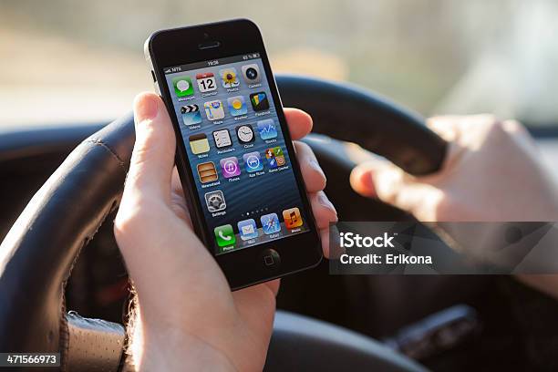 Man Using Iphone 5 In Car Stock Photo - Download Image Now - Adult, Apple Computers, Big Tech