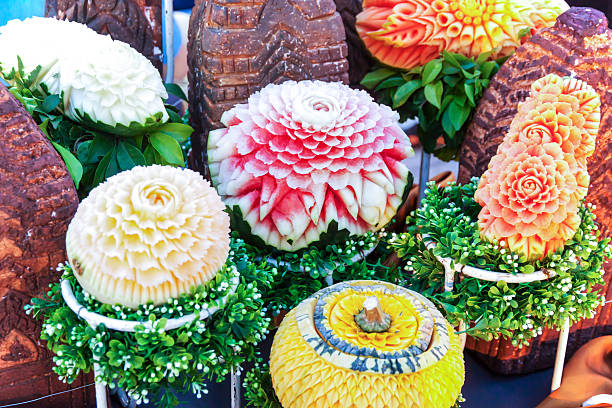 Watermelon, Pumpkin and Carrot carving fruit. Art Craft of Thailand.