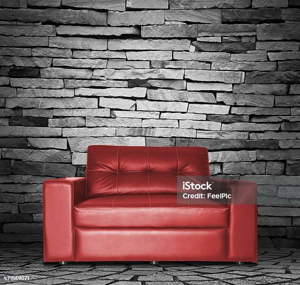 Red Sofa In The Room Stock Photo - Download Image Now - Arts Culture and Entertainment, Backgrounds, Black Color