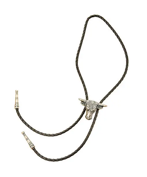 Bulls head bolo tie isolated on white background. Clipping path included.