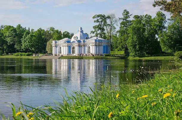 Pavilion "Grotto" on the big pond in Catherine's park, Tsarskoe Selo (Pushkin), St. Petersburg, Russia