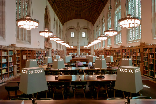 New Haven, Connecticut, United States - May 30, 2008: The main reading room of Sterling Library at Yale University.